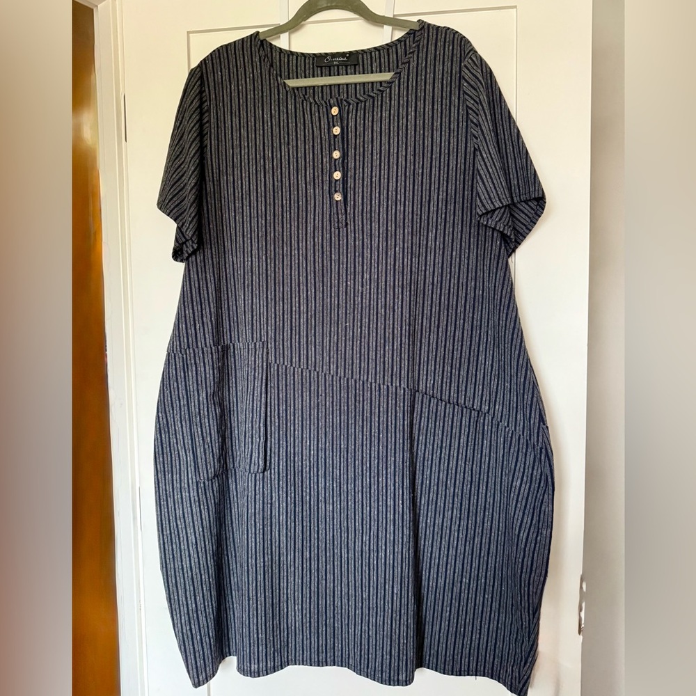 Asymmetrical Black and Gray Striped Dress